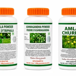 Ayurvedic Herbal Powder Collection – Triphala, Ashwagandha & Amla Churna – 100g Each