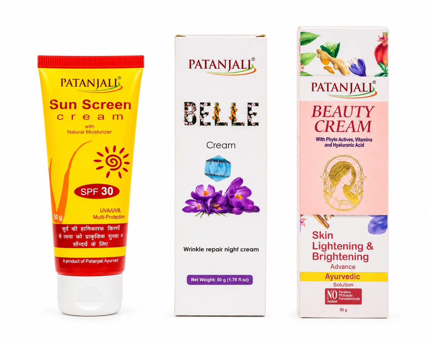 Patanjali Herbal Skin Care Trio – Sunscreen, Belle Cream & Beauty Cream