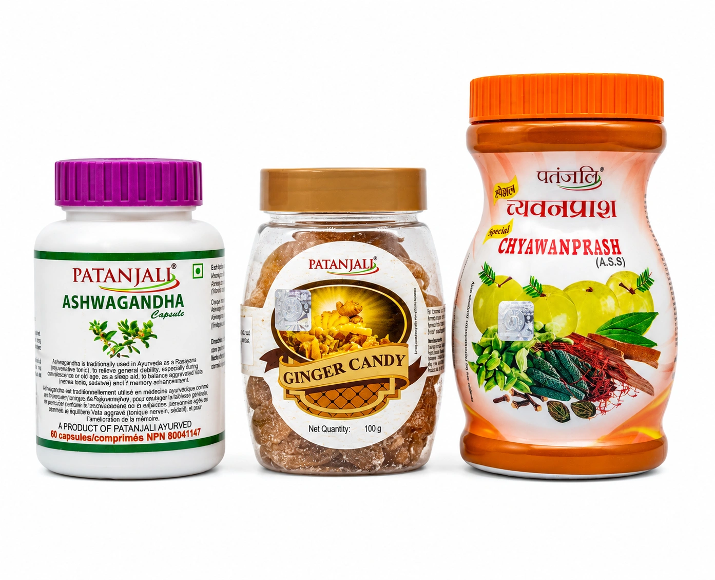Patanjali Ayurvedic Wellness Collection – Ashwagandha, Ginger Candy & Chyawanprash